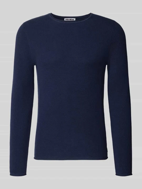 Zdjęcie produktu Sweter o kroju slim fit z czystej bawełny REVIEW Granatowy