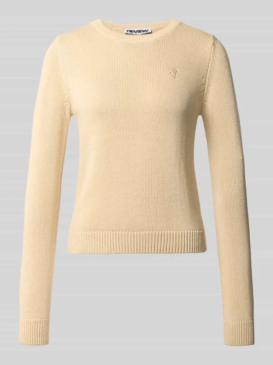 Zdjęcie produktu Sweter o kroju slim fit z czystej bawełny REVIEW Piaskowy