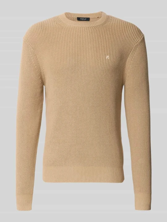 Zdjęcie produktu sweter o kroju slim fit z czystej bawełny w imitacji dzianiny Replay Beżowy
