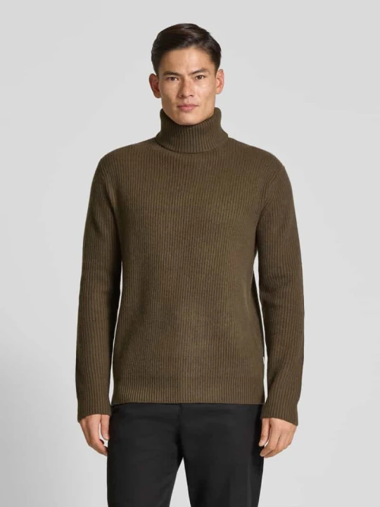 Zdjęcie produktu Sweter o kroju slim fit z czystej wełny model ‘EDDIE’ Les Deux Ciemnobrązowy