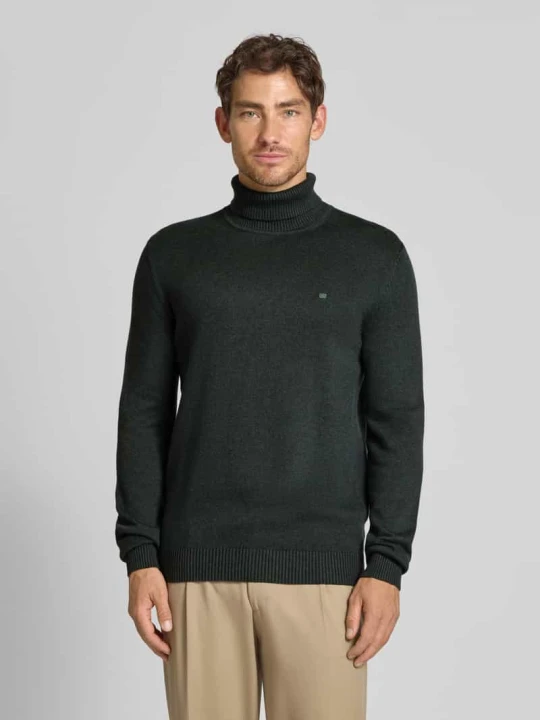 Zdjęcie produktu Sweter o kroju slim fit z mieszanki bawełny i wełny Christian Berg Ciemnozielony melanż