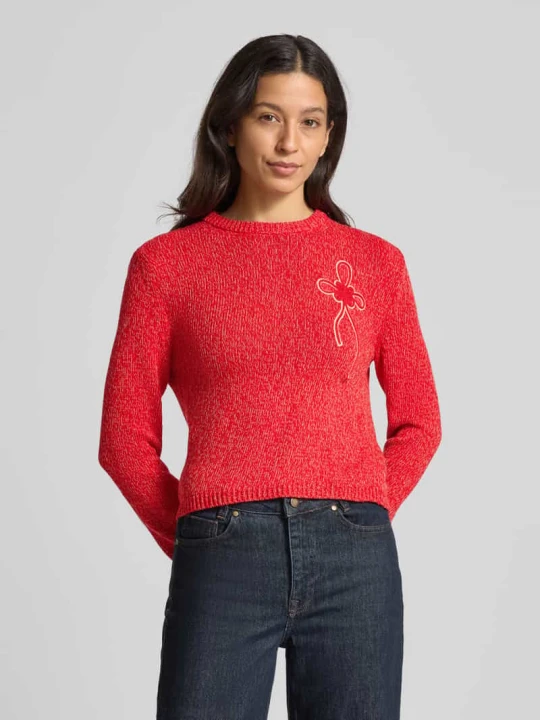 Zdjęcie produktu Sweter z dzianiny o kroju slim fit z czystej bawełny Model 'IGELO' MAX&Co. Czerwony melanż