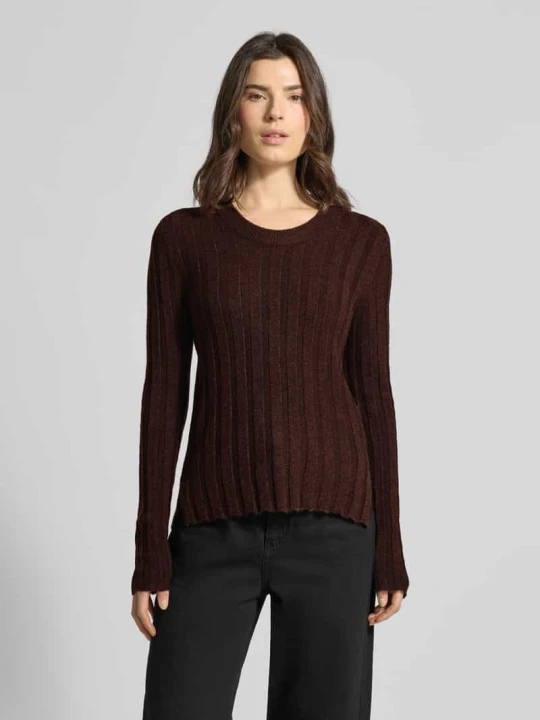 Zdjęcie produktu Sweter z dzianiny o kroju slim fit z dodatkiem wełny Model 'Polmi' Opus Ciemnobrązowy