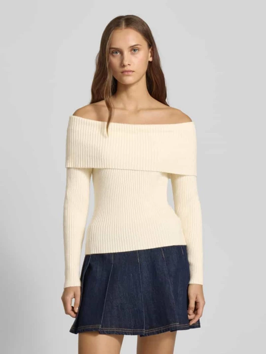 Zdjęcie produktu Sweter o kroju slim fit z dzianiny z mieszanki wiskozy model ‘KATIA’ Only Złamany biały melanż