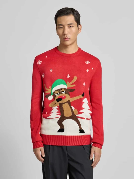 Zdjęcie produktu Sweter o kroju slim fit z imitacji dzianiny Montego Czerwony