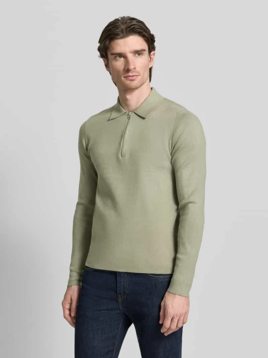Zdjęcie produktu Sweter o kroju slim fit z kołnierzykiem polo model „GUNA” Samsøe Samsøe Jasnozielony