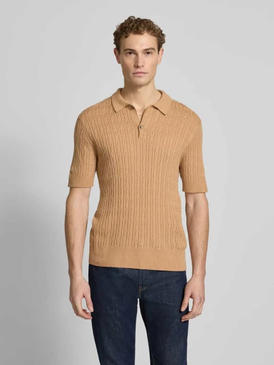 Zdjęcie produktu Sweter z krótkim rękawem o kroju slim fit z domieszką kaszmiru w imitacji dzianiny FTC Cashmere Beżowy