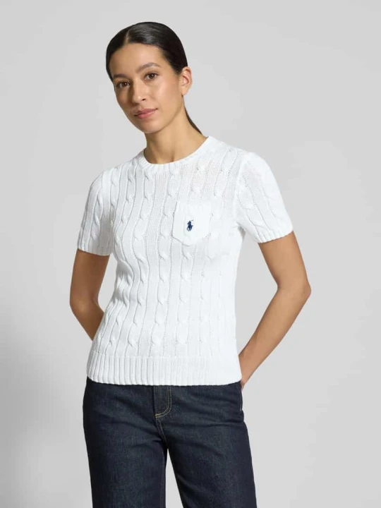 Zdjęcie produktu Sweter z krótkim rękawem o kroju slim fit z wyhaftowanym logo Polo Ralph Lauren Biały
