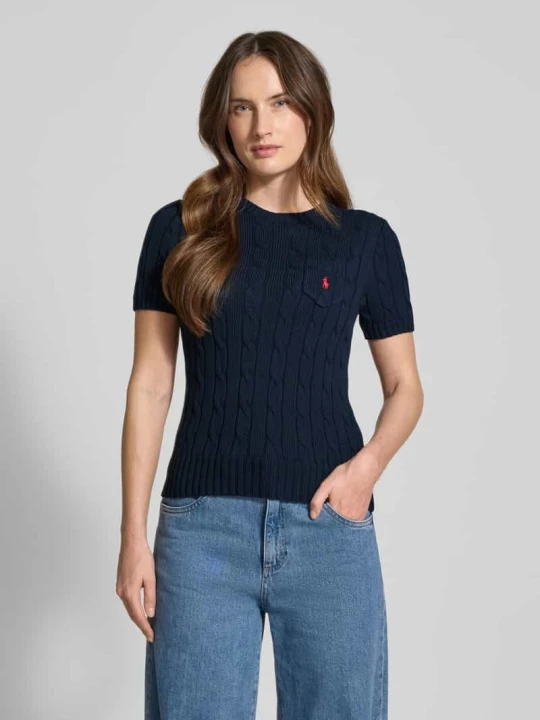 Zdjęcie produktu Sweter z krótkim rękawem o kroju slim fit z wyhaftowanym logo Polo Ralph Lauren Granatowy