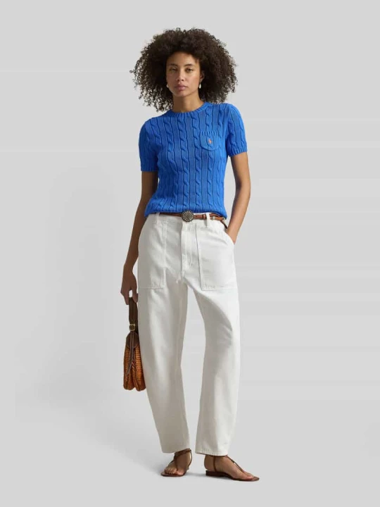 Zdjęcie produktu Sweter z krótkim rękawem o kroju slim fit z wyhaftowanym logo Polo Ralph Lauren Niebieski