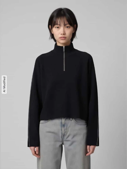 Zdjęcie produktu Sweter o luźnym kroju z kołnierzem zapinanym model 'SABA' Vero Moda Czarny