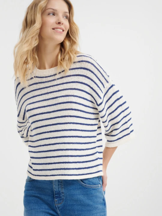 Zdjęcie produktu Sweter oversize w paski Greenpoint biały