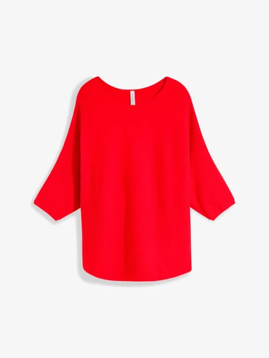 Zdjęcie produktu Sweter oversize w prążek z mieszanki wiskozy BonPrix czerwony