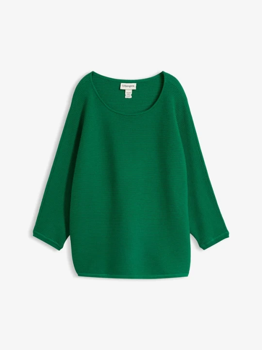 Zdjęcie produktu Sweter oversize w prążek z mieszanki wiskozy BonPrix zielony