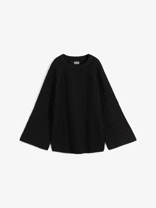 Zdjęcie produktu Sweter oversize w warkocze BonPrix czarny