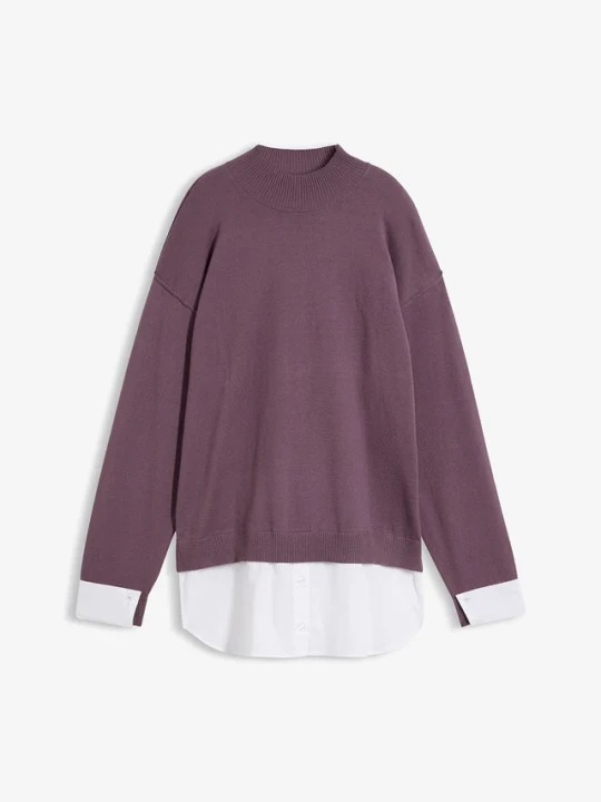 Zdjęcie produktu Sweter oversize z doszywaną koszulą BonPrix fioletowy