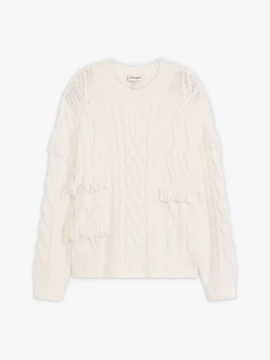 Zdjęcie produktu Sweter oversize z frędzlami BonPrix biały