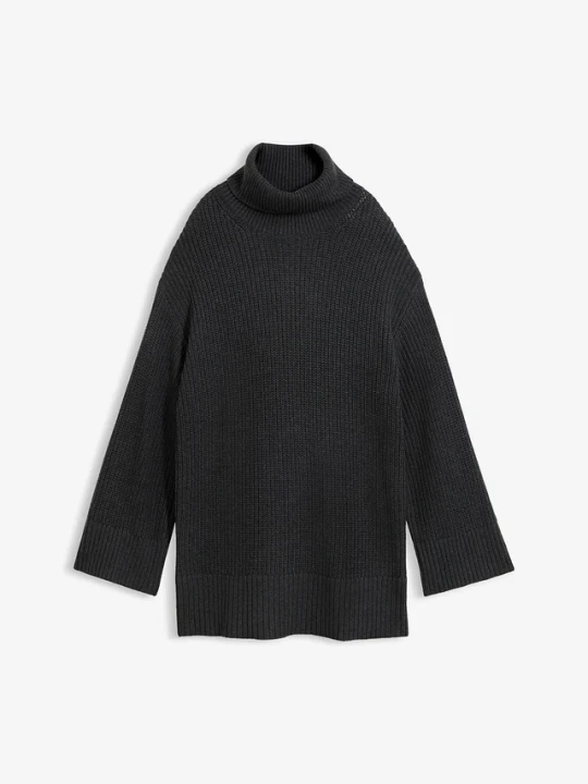 Zdjęcie produktu Sweter oversize z golfem z mieszanki bawełny BonPrix szary