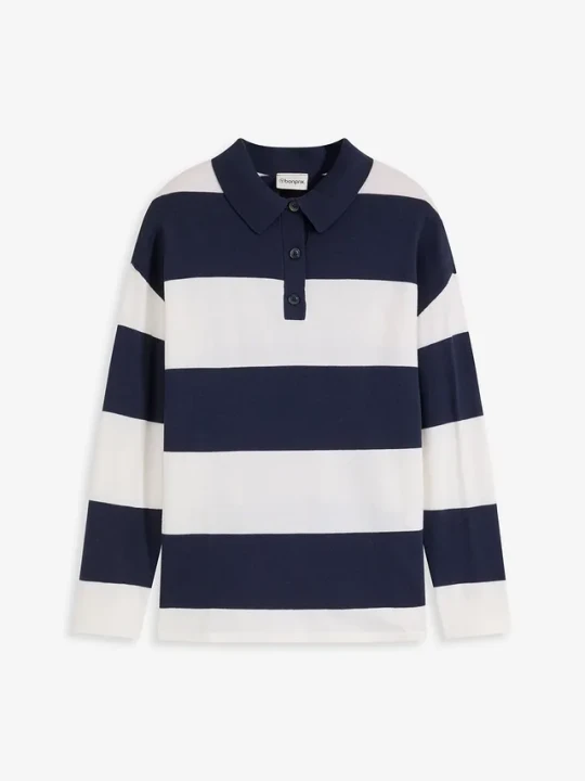 Zdjęcie produktu Sweter oversize z kołnierzykiem polo BonPrix niebieski
