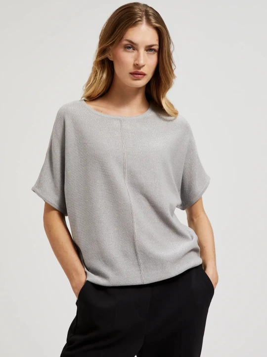 Zdjęcie produktu Sweter oversize z krótkimi rękawami szary Moodo