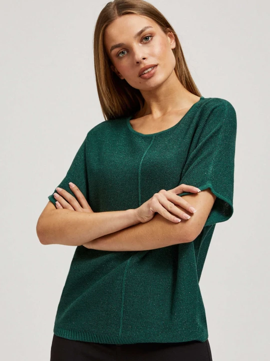 Zdjęcie produktu Sweter oversize z metaliczną nitką szmaragdowy Moodo