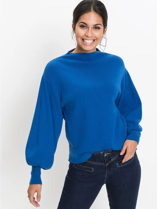 Zdjęcie produktu Sweter oversize z mieszanki wiskozy BonPrix niebieski