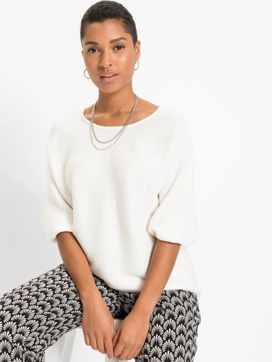 Zdjęcie produktu Sweter oversize w prążek z mieszanki wiskozy BonPrix biały