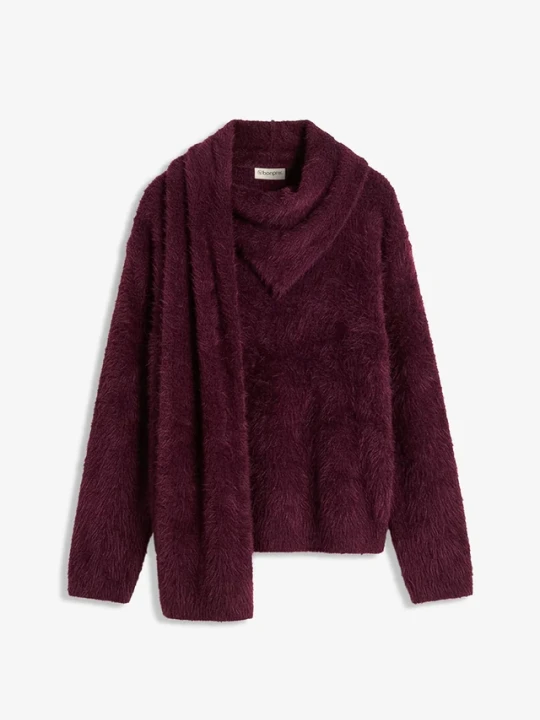 Zdjęcie produktu Sweter oversize z szalem BonPrix czerwony