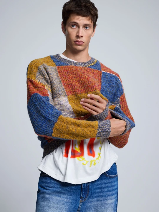 Zdjęcie produktu sweter patchwork z dzianiny Desigual pomarańczowy