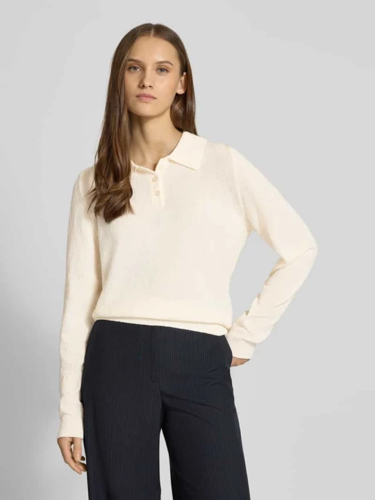 Zdjęcie produktu Długi Sweter z dzianiny Polo z przędzy Bouclé REVIEW Złamany biały