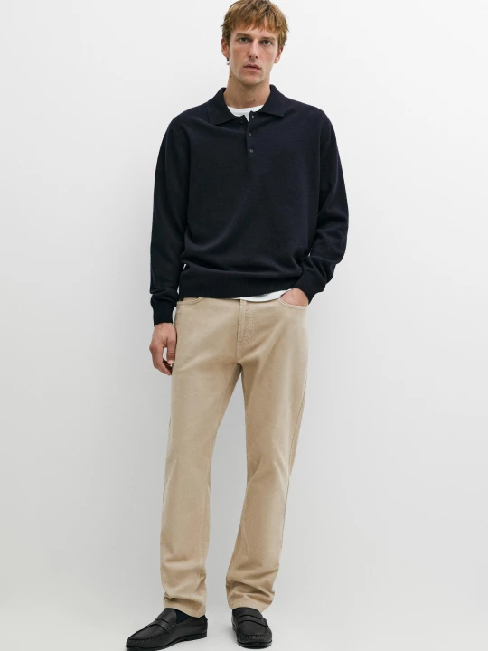 Zdjęcie produktu Sweter Polo Z Mieszanki Wełny - Granatowy - Massimo Dutti - Male