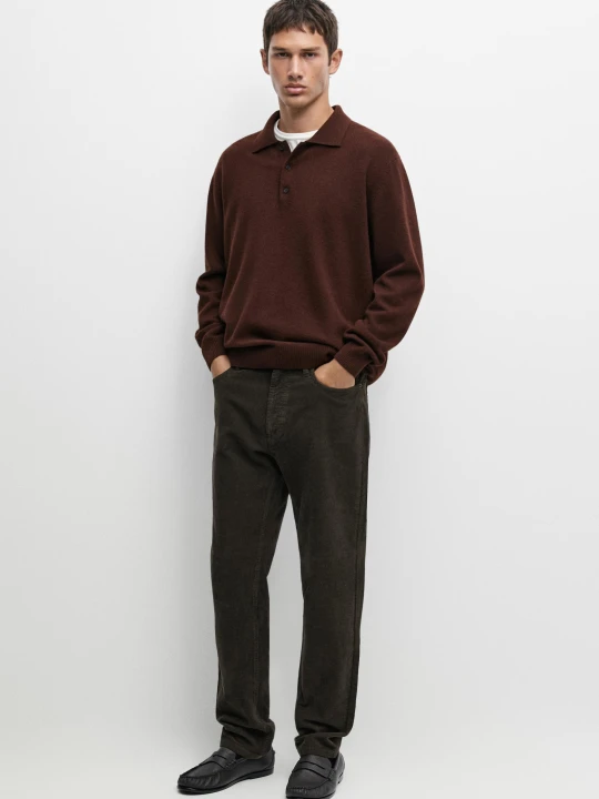 Zdjęcie produktu Sweter Polo Z Mieszanki Wełny - Koniakowy - Massimo Dutti - Male
