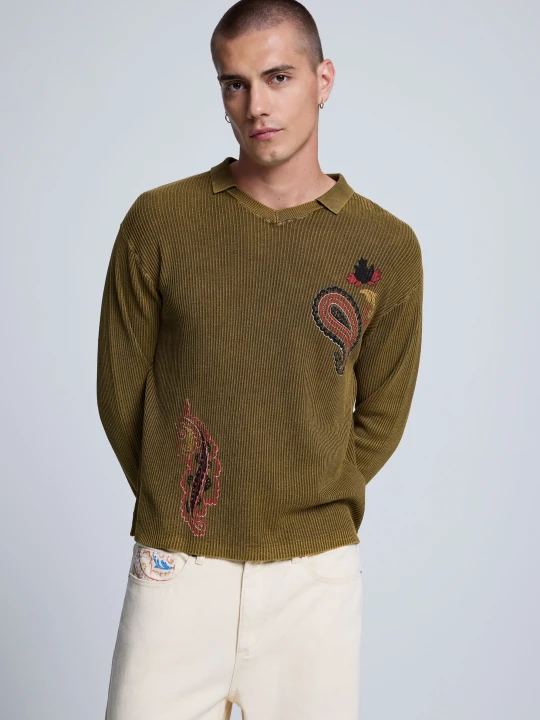 Zdjęcie produktu Sweter polo z nadrukiem Desigual zielony