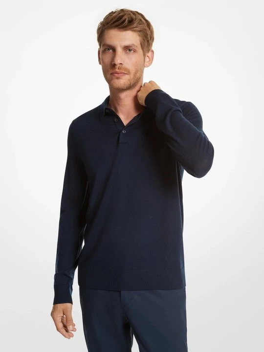 Zdjęcie produktu Sweter polo z wełny merynosów Michael Kors PÓŁNOC (Niebieski)
