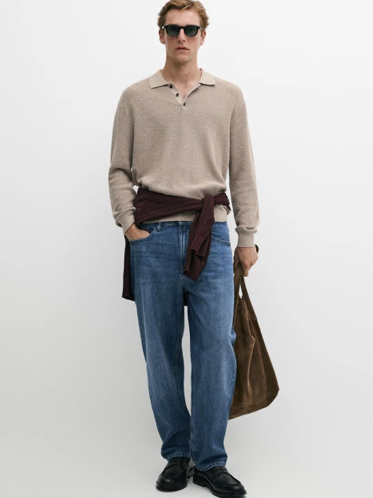 Zdjęcie produktu Sweter Polo Ze 100% Bawełny Typu Mulina. - Beżowy - Massimo Dutti - Male