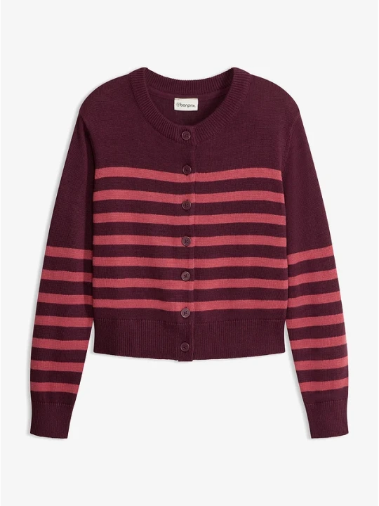 Zdjęcie produktu Sweter rozpinany o skróconej długości, z mieszanki bawełny BonPrix czerwony