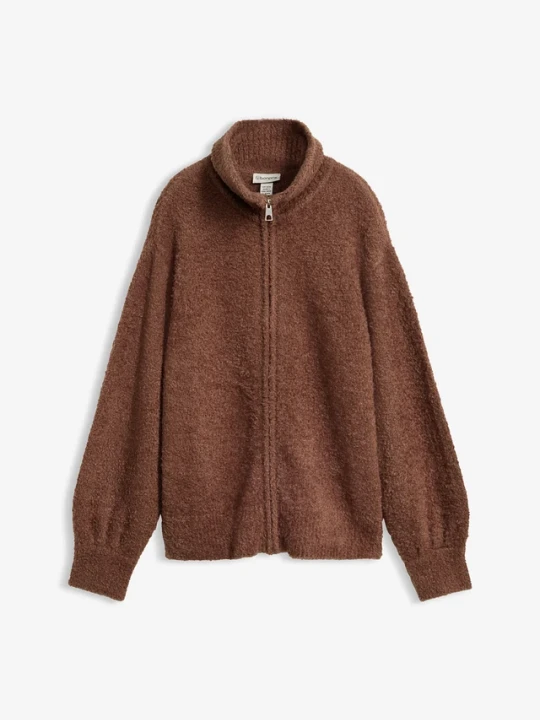 Zdjęcie produktu Sweter rozpinany z przędzy boucle BonPrix brązowy