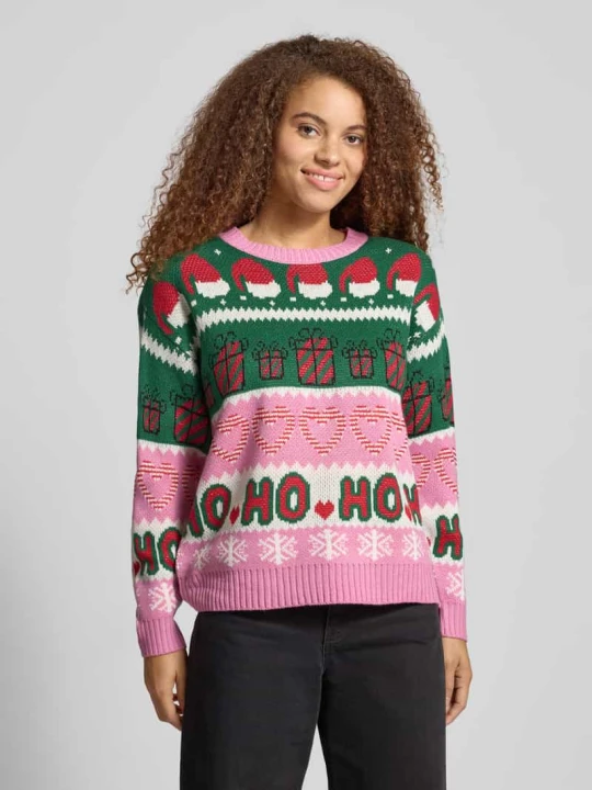 Zdjęcie produktu Sweter świąteczny o kroju regular fit z błyszczącymi detalami model ‘XMAS HOHO’ Only Różowy