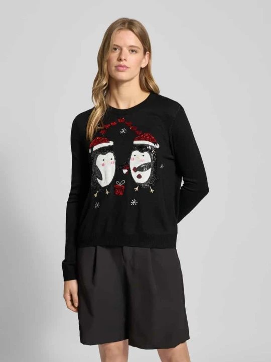 Zdjęcie produktu Sweter świąteczny o kroju regular fit z cekinowym motywem model ‘XMAS SHINE’ Only Czarny