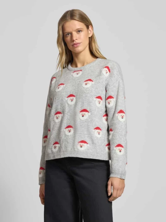 Zdjęcie produktu Sweter świąteczny o kroju regular fit z nadrukiem z motywem model ‘XMAS SANTA’ Only Jasnoszary
