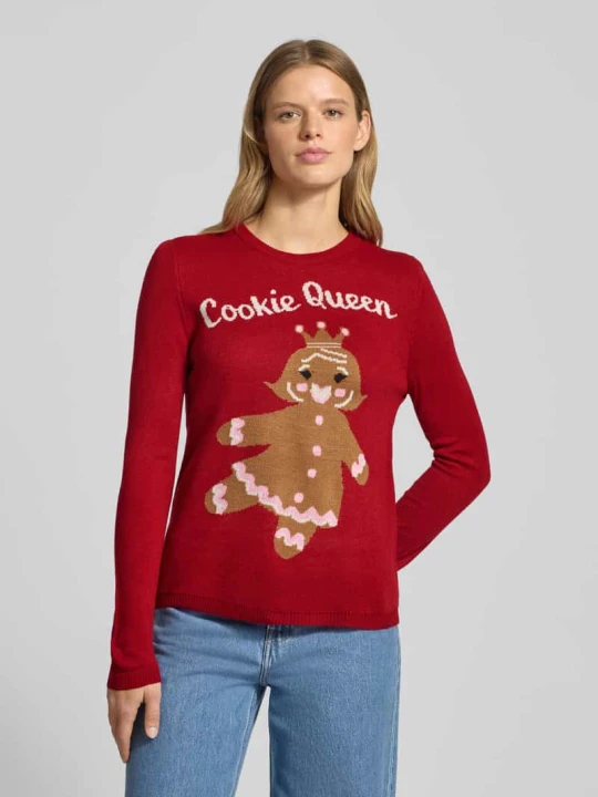 Zdjęcie produktu Sweter świąteczny o kroju regular fit z napisem model ‘XMAS GINGERBREAD’ Only Czerwony