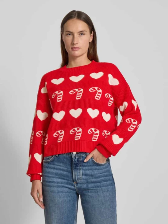 Zdjęcie produktu Sweter świąteczny o kroju regular fit z okrągłym dekoltem model ‘CANDYHEARTS’ Vero Moda Czerwony