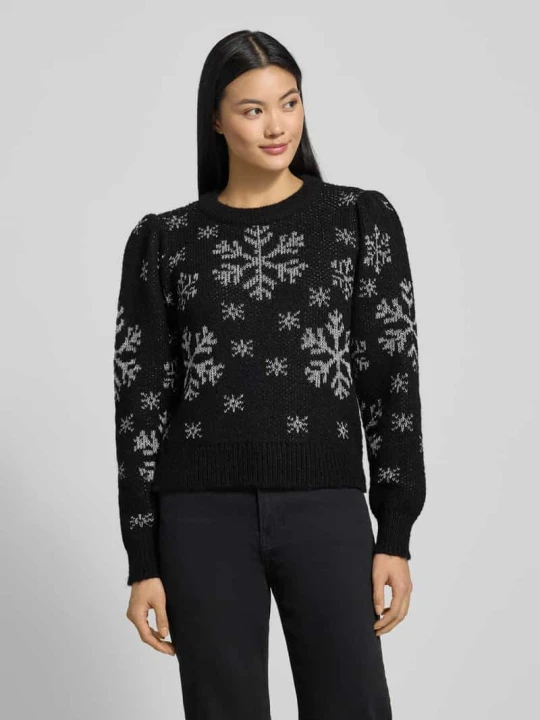 Zdjęcie produktu Sweter świąteczny o kroju regular fit ze wzorem na całej powierzchni model ‘NEWSNOWFROST’ Vero Moda Czarny