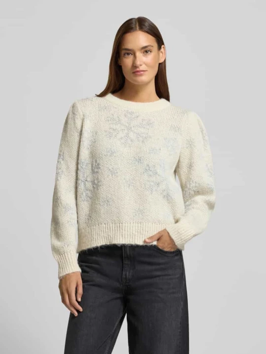 Zdjęcie produktu Sweter świąteczny o kroju regular fit ze wzorem na całej powierzchni model ‘NEWSNOWFROST’ Vero Moda Écru