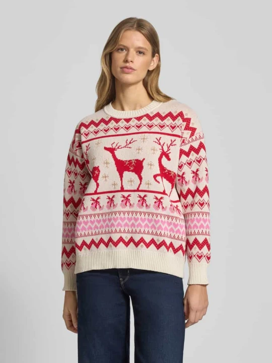 Zdjęcie produktu Sweter świąteczny o kroju relaxed fit z dwukolorowej dzianiny model ‘XMAS RAIN’ Only Różowy