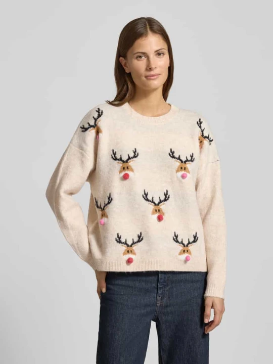 Zdjęcie produktu Sweter świąteczny w imitacji dzianiny model „MARCIPEL” Vila Beżowy