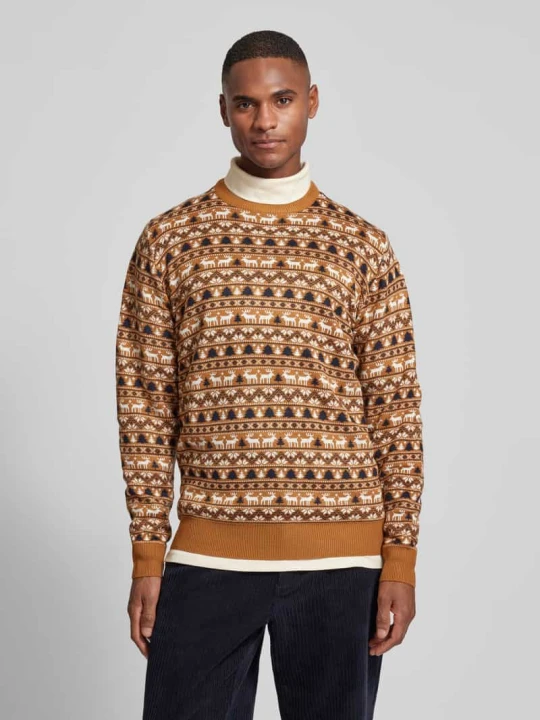 Zdjęcie produktu Sweter świąteczny z prążkowanymi wykończeniami lindbergh Camel