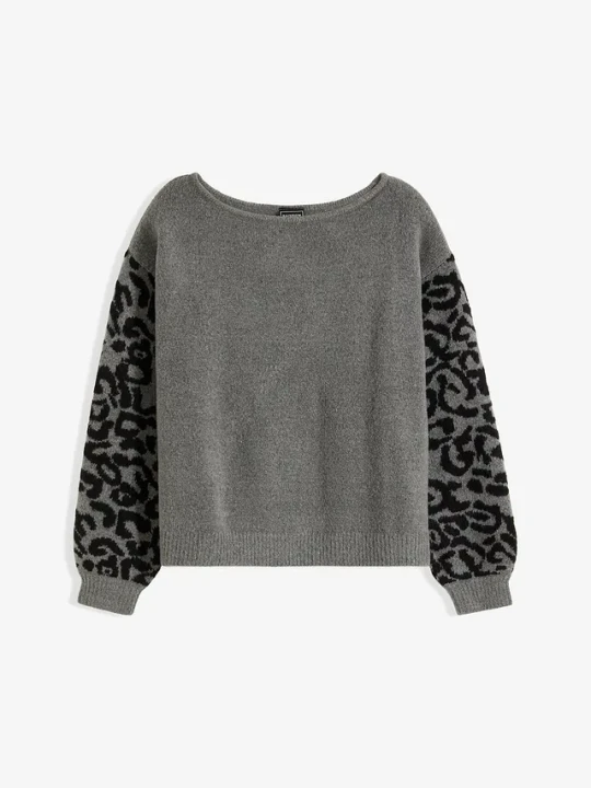 Zdjęcie produktu Sweter w cętki leoparda BonPrix szary