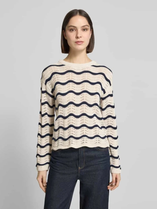 Zdjęcie produktu Sweter w dzianinowej optyce w kroju regular fit model 'Wave' Vila Granatowy