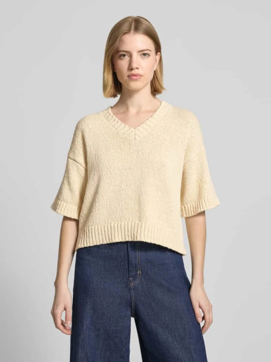 Zdjęcie produktu Sweter w dzianinowym wyglądzie o kroju regular fit model 'Hannalie' MSCH Copenhagen Beżowy